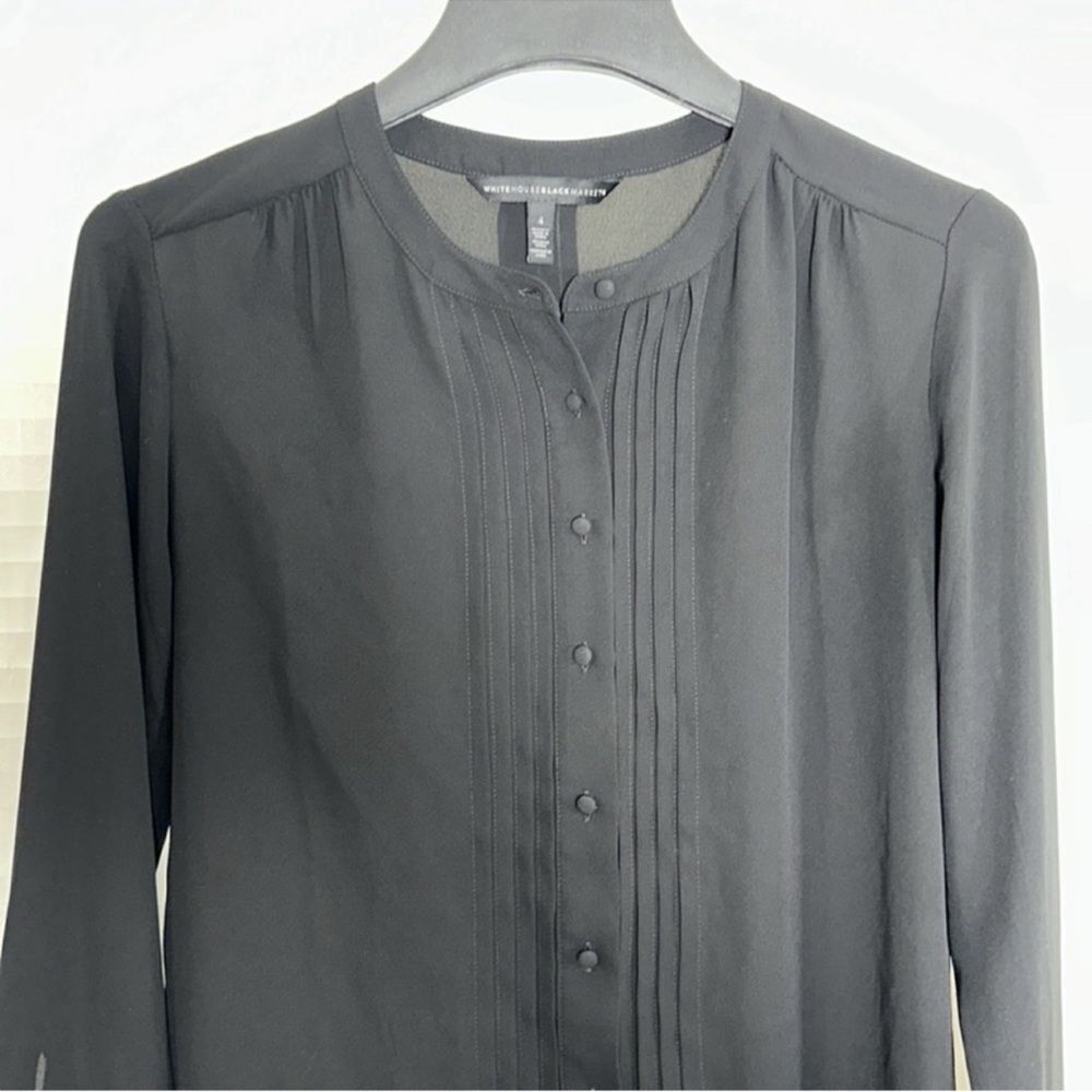 Whbm 4 Black Solid Yoke Collar Button Front Pleat… - image 3